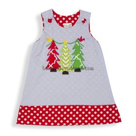 Christmas trees appliqued dress for baby girls