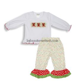 Reindeer smocked girl set