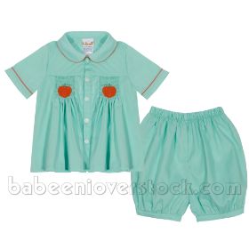 Mint pumpkin smocked short set for boy