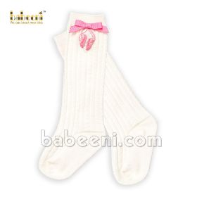Cute baby girl embroidered pink shoes bow white SOCKS
