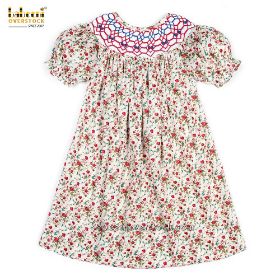 Girl smocked bishop DRESS with geometric patterns