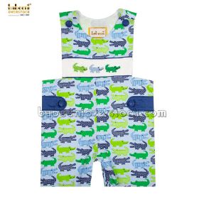 Smocked crocodile boy shortall