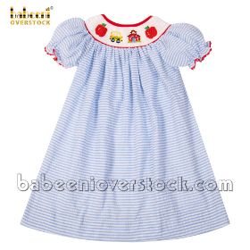 Crayons embroidery blue pique girl dress