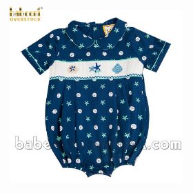 Boy bubble with embroidered navy starfish