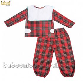 Boy red and green plaid long set