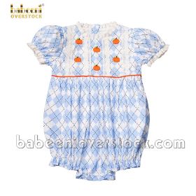 Embroidery pumpkin white and blue rhombus girl bubble