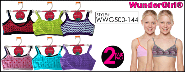 WWG500-144 Big Girls 2PK Nylon/Spandex Bralette Assortment