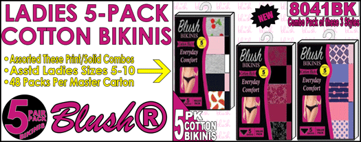 Ladies 5PK Cotton Bikinis, 8041BK