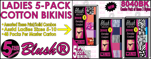 Ladies 5PK Cotton BIKINIs, 8040BK