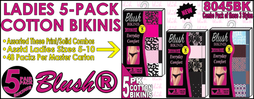 Ladies 5PK Cotton BIKINIs, 8045BK