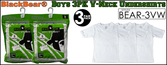 BEAR-3VW Boys 3PK Cotton V-Neck Undershirts