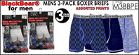 M3BBPE Mens 3PK Cotton Boxer BRIEFS Print-Pack