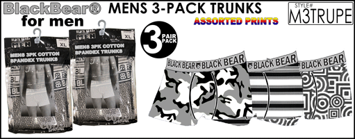 M3TRUPE Mens 3PK Cotton Trunks Print-Pack
