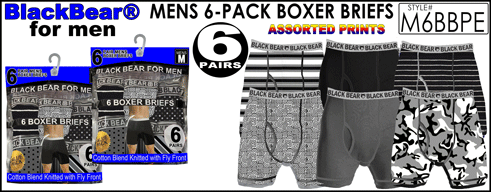 M6BBPE Mens 6PK Print-Pack Cotton Boxer Briefs