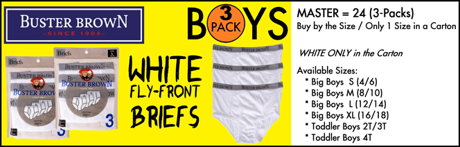 BUSTER-3FFW Buster Brown Boys 3PK Cotton Fly-Front BRIEFS (White)
