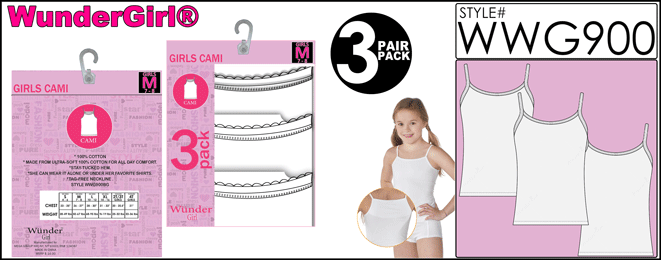 WWG900 Girls 3PK COTTON Camis (Camisoles)