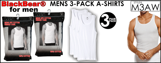 M3AW Mens 3PK White Cotton Ribbed A-Shirts