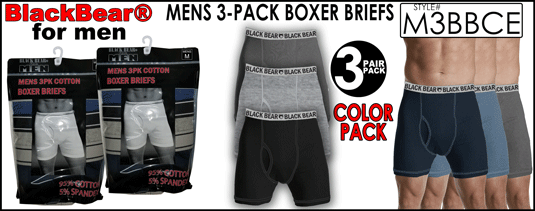 M3BBCE Mens 3PK Color Cotton Boxer BRIEFS