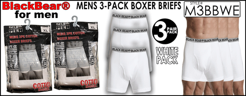 M3BBWE Mens 3PK White Cotton Boxer BRIEFS