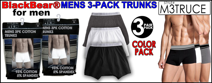 M3TRUCE Mens 3PK Color Cotton Trunks
