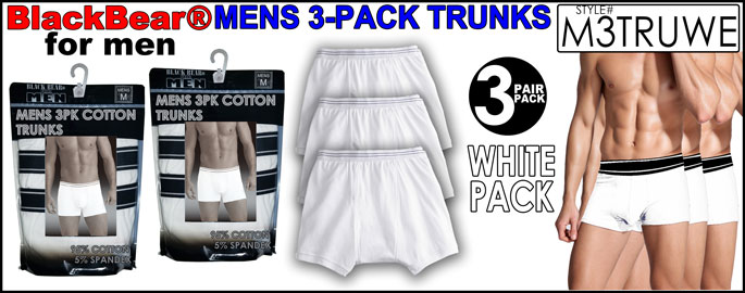 M3TRUWE Mens 3PK White Cotton-Blend Trunks