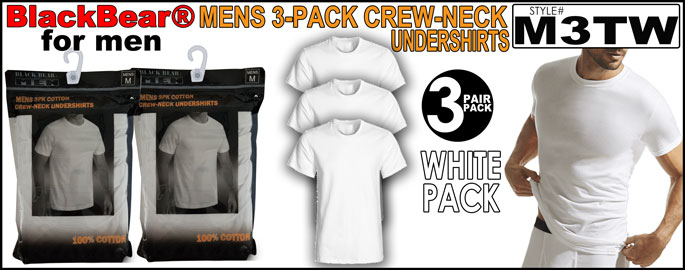 M3TW Mens 3PK White Cotton Crew Neck T-SHIRTs