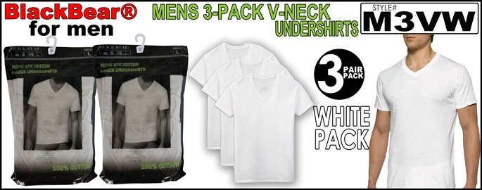 M3VW Mens 3PK White Cotton V-Neck T-SHIRTS