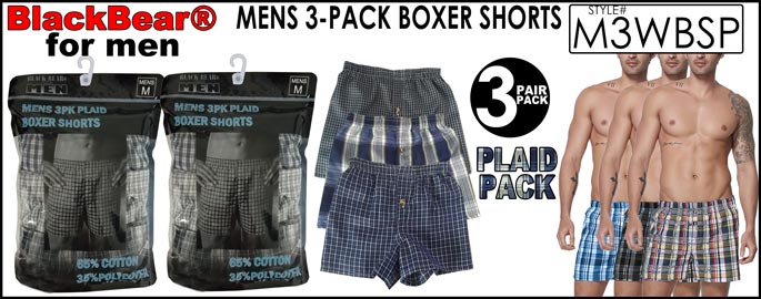 M3WBSP Mens 3PK Woven Plaid BOXER SHORTS