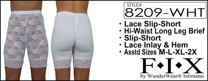 8209-WHT Ladies Long Leg Lace BRIEF Panty, White