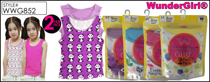 WWG852 Girls 2Pk TANK TOPs, Print/Solid Combo