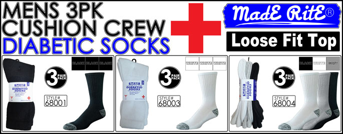 MENS 3PK COTTON DIABETIC CREW SOCKS