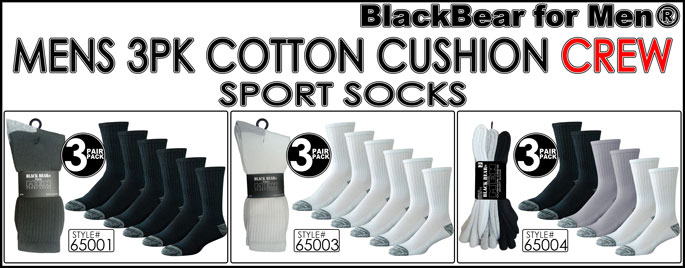 MENS 3PK COTTON CUSHION CREW SPORT SOCKS