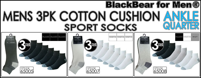 MENS 3PK COTTON CUSHION QTR ANKLE SPORT SOCKS