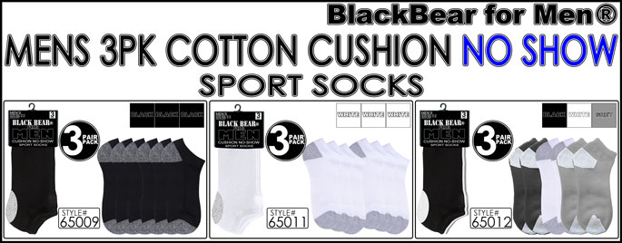 MENS 3PK COTTON CUSHION NO SHOW SPORT SOCKS