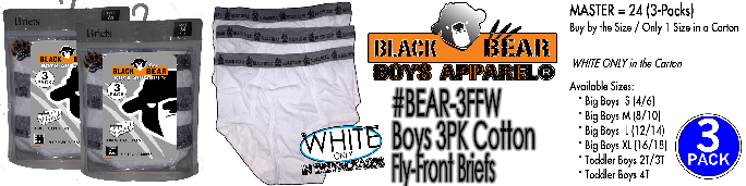 BEAR-3FFW Boys 3PK Cotton Fly-Front BRIEFS (White)