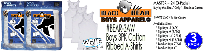 BEAR-3AW Boys 3PK Cotton Ribbed A-Shirts (White)