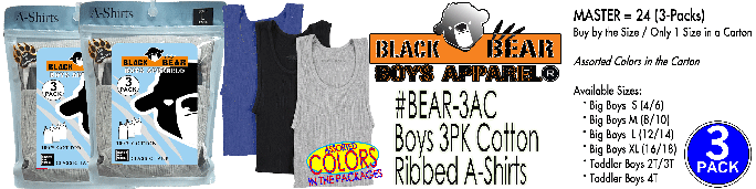 BEAR-3AC Boys 3PK Cotton Ribbed A-Shirts (Color)