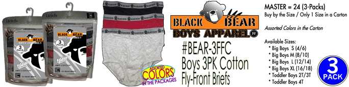 BEAR-3FFC Boys 3PK Cotton Fly-Front BRIEFS (Color)
