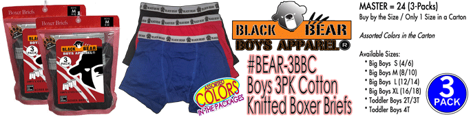 BEAR-3BBC Boys 3PK Cotton Boxer BRIEFS (Color)