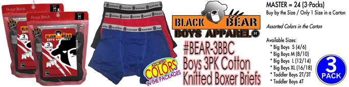 BEAR-3BBC Boys 3PK Cotton Boxer Briefs (Color)