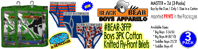 BEAR-3BBP Boys 3PK Cotton Fly-Front BRIEFS (PRINTS)