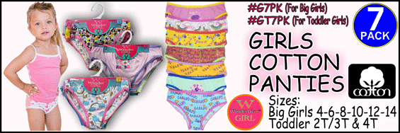 G7PK WunderGirl Girls 7PK Cotton Panties Assortment