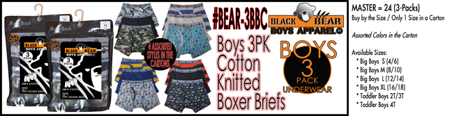 BEAR-3BBP Boys 3PK Cotton Boxer BRIEFS (Prints)