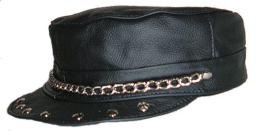 Leather Greek Fisherman's Hat w/Studs and Chain