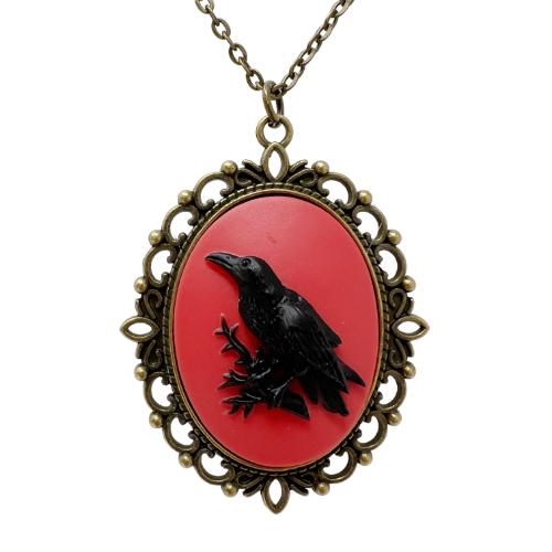 BLACK crow necklace bronze raven cameo