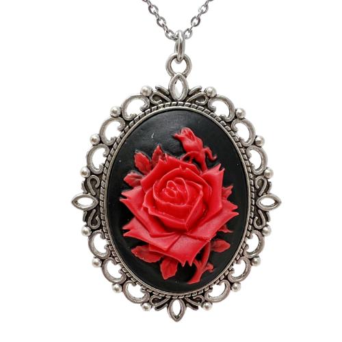 RED rose necklace silver