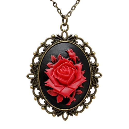 RED rose necklace bronze