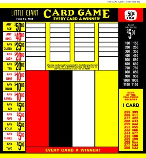 1300 HOLE LITTLE GIANT CARD GAME WITH 4 SECTIONS - 50c PER PLAY