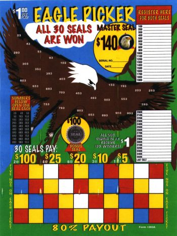 1000 HOLE EAGLE PICKER WITH 2 SEALS - $1.00 PER PLAY