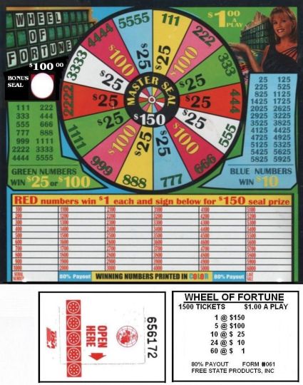 1500 COUNT WHEEL OF FORTUNE TICKET DEAL - $1.00 PER PLAY